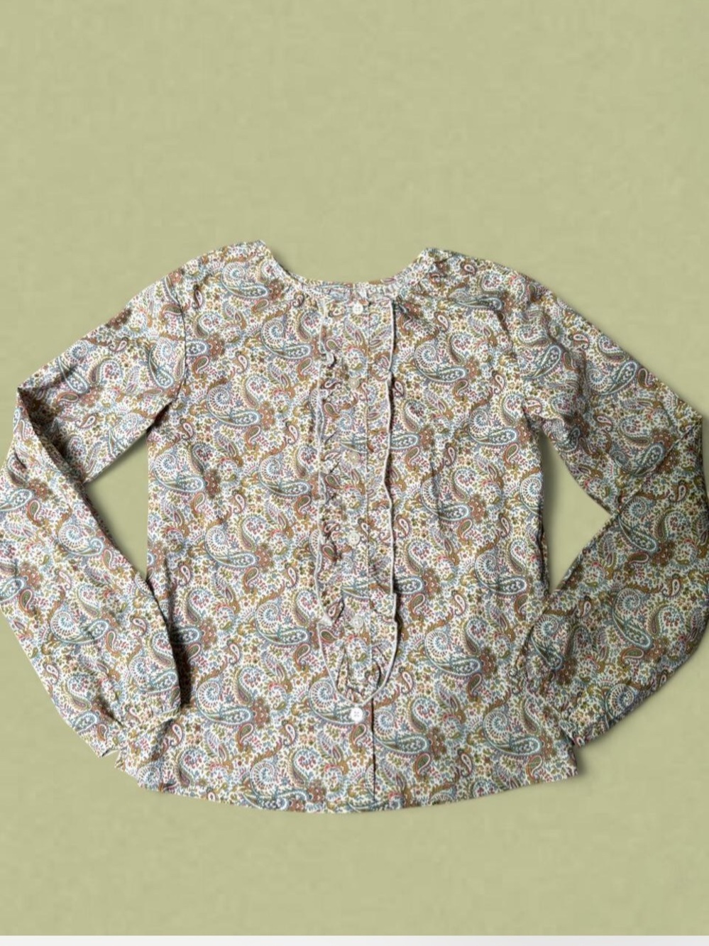 Girls' Paisley Button-Front Ruffle Blouse - Multicolor